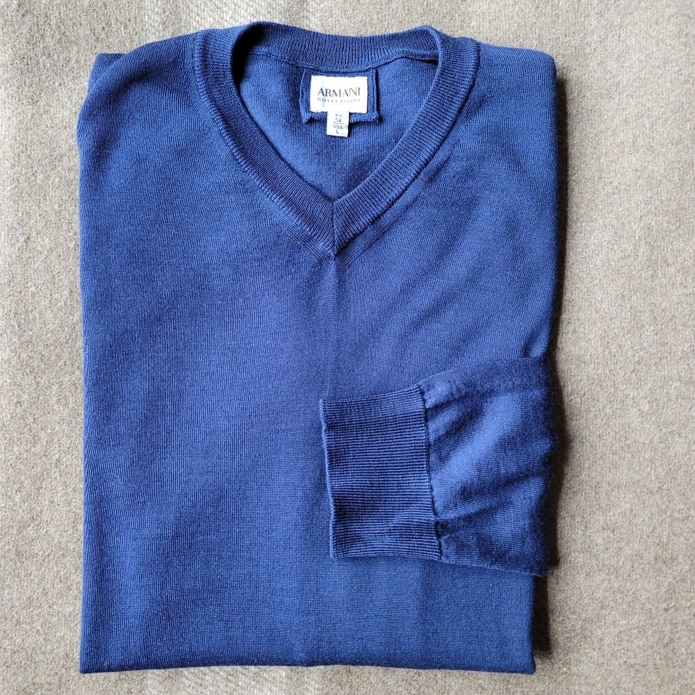 Men's Armani Collezioni Blue V-Neck Sweater